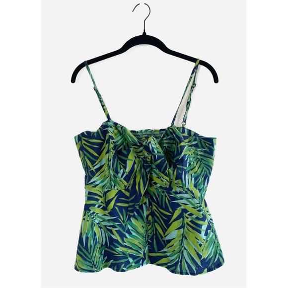 Sofia Jeans Sofia Vergara Tank Top Sz Medium Green Blue Peplum Linen Tropical - Picture 2 of 14